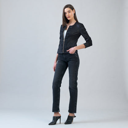 Clara Sunwoo Quality - Liquid Leather™ Ruched Detail Jacket - Black