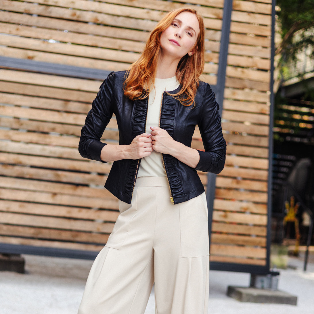 Clara Sunwoo Quality - Liquid Leather™ Ruched Detail Jacket - Black
