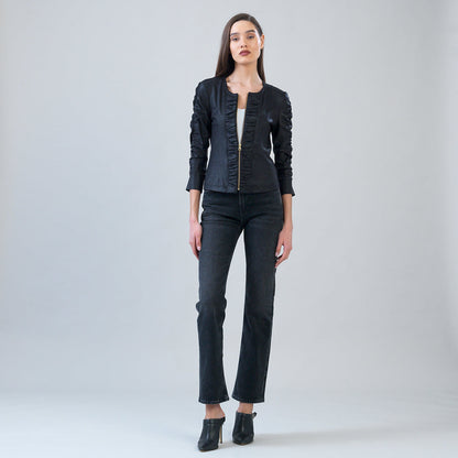 Clara Sunwoo Quality - Liquid Leather™ Ruched Detail Jacket - Black