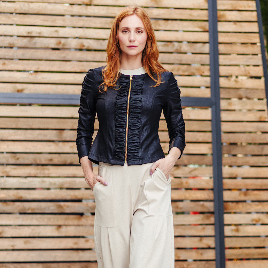 Clara Sunwoo Quality - Liquid Leather™ Ruched Detail Jacket - Black