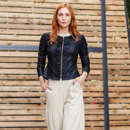 Clara Sunwoo Quality - Liquid Leather™ Ruched Detail Jacket - Black