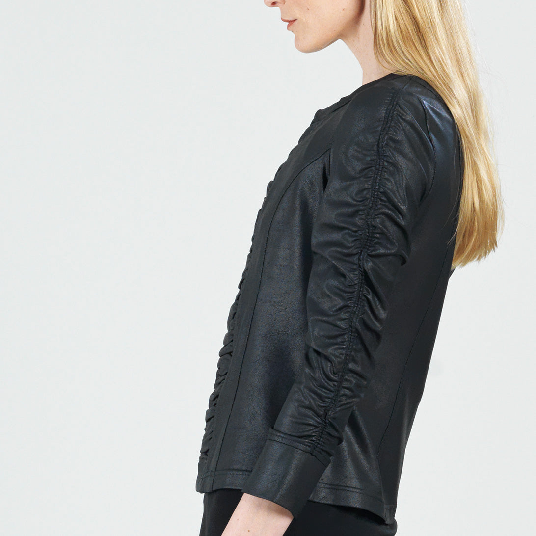 Clara Sunwoo Quality - Liquid Leather™ Ruched Detail Jacket - Black