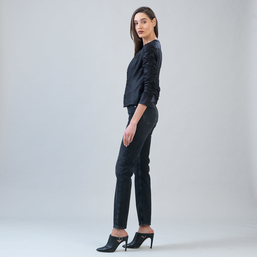 Clara Sunwoo Quality - Liquid Leather™ Ruched Detail Jacket - Black