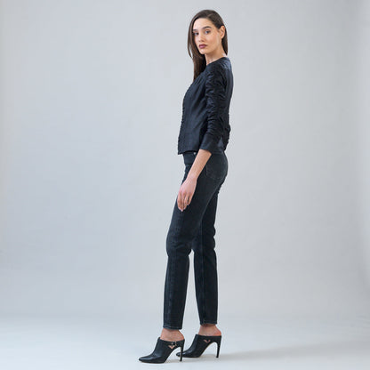 Clara Sunwoo Quality - Liquid Leather™ Ruched Detail Jacket - Black