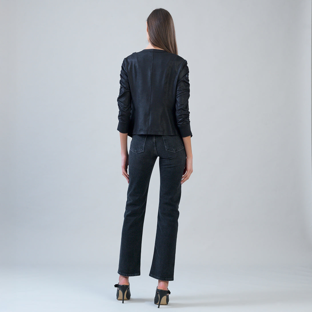 Clara Sunwoo Quality - Liquid Leather™ Ruched Detail Jacket - Black