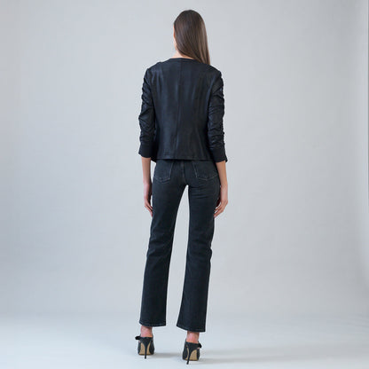 Clara Sunwoo Quality - Liquid Leather™ Ruched Detail Jacket - Black