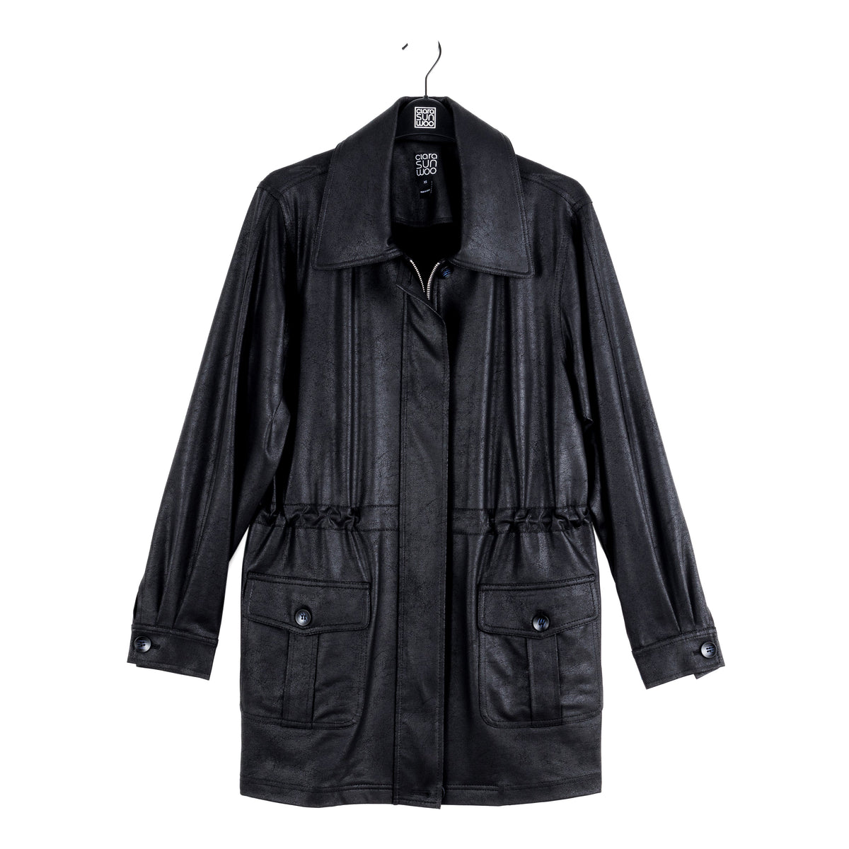 Clara Sunwoo Value - Liquid Leather™ Drawstring Waist Utility Jacket - Black - Final Sale