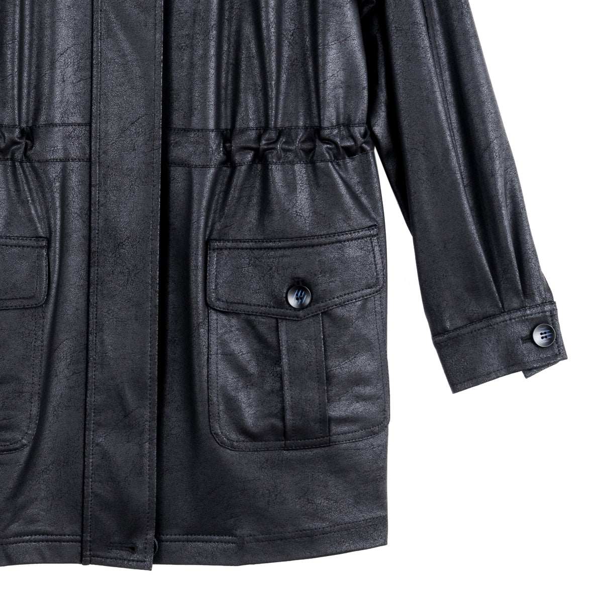 Clara Sunwoo Value - Liquid Leather™ Drawstring Waist Utility Jacket - Black - Final Sale