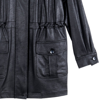 Clara Sunwoo Value - Liquid Leather™ Drawstring Waist Utility Jacket - Black - Final Sale