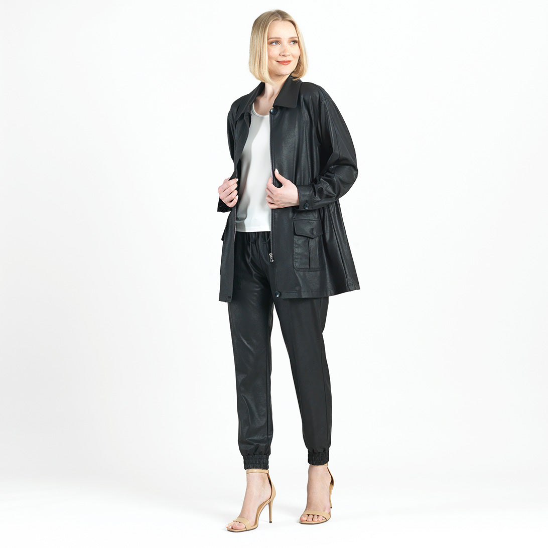 Clara Sunwoo Value - Liquid Leather™ Drawstring Waist Utility Jacket - Black - Final Sale