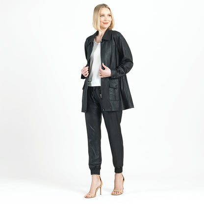 Clara Sunwoo Value - Liquid Leather™ Drawstring Waist Utility Jacket - Black - Final Sale