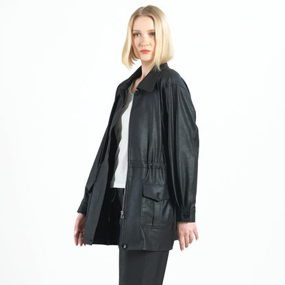 Clara Sunwoo Value - Liquid Leather™ Drawstring Waist Utility Jacket - Black - Final Sale