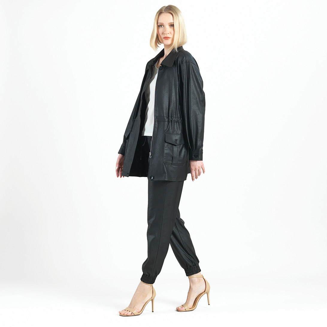 Clara Sunwoo Value - Liquid Leather™ Drawstring Waist Utility Jacket - Black - Final Sale