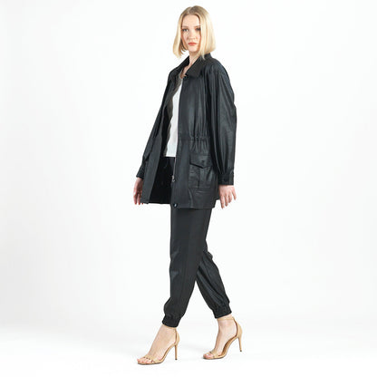 Clara Sunwoo Value - Liquid Leather™ Drawstring Waist Utility Jacket - Black - Final Sale