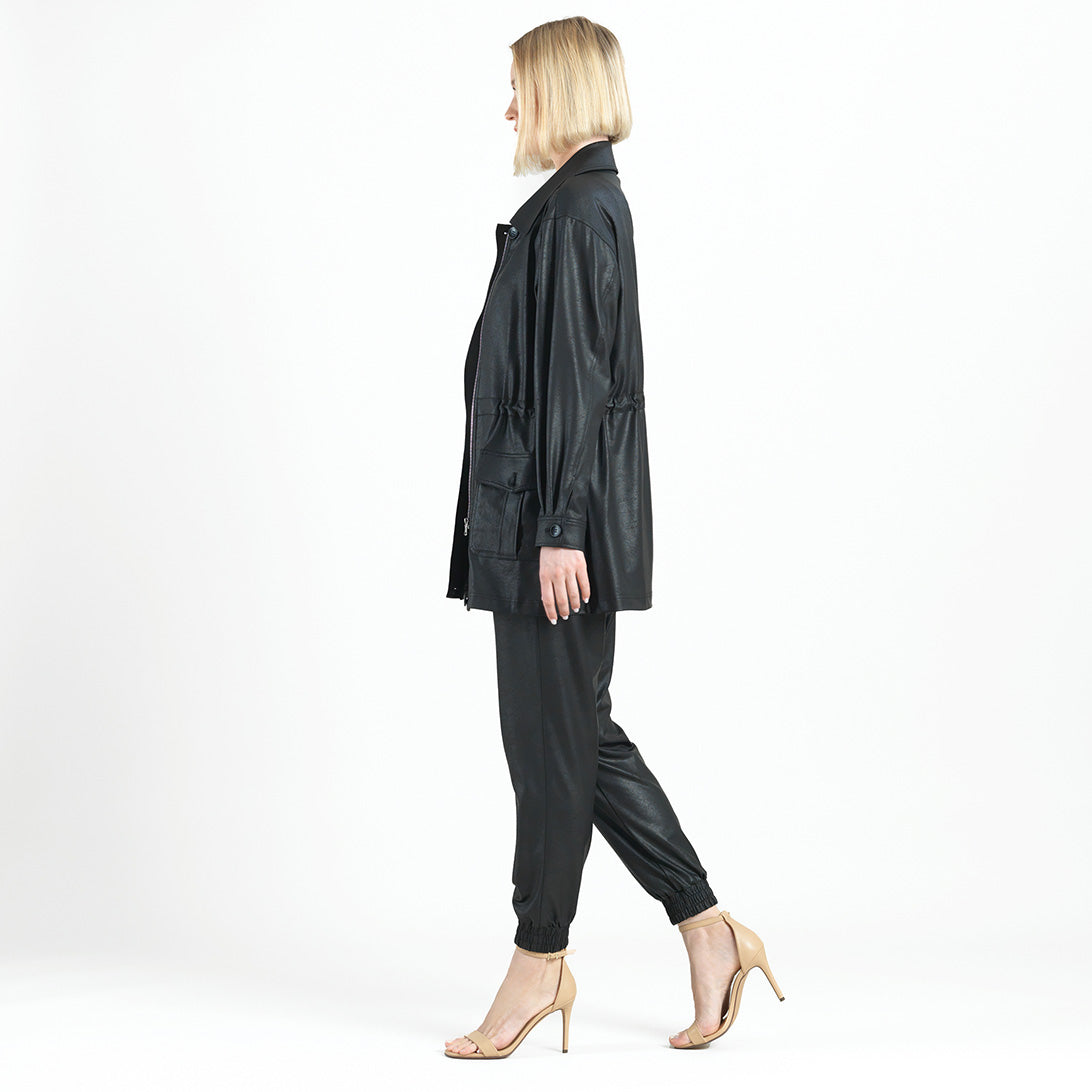 Clara Sunwoo Value - Liquid Leather™ Drawstring Waist Utility Jacket - Black - Final Sale