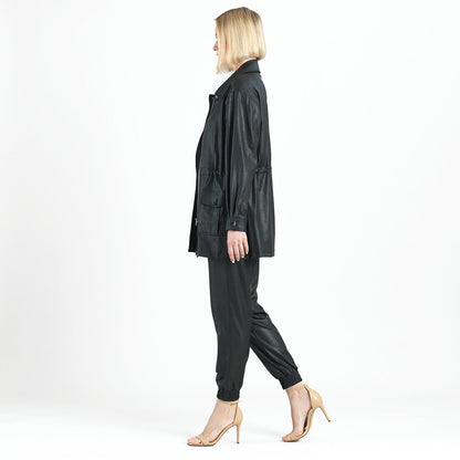 Clara Sunwoo Value - Liquid Leather™ Drawstring Waist Utility Jacket - Black - Final Sale