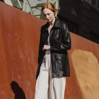 Clara Sunwoo Value - Liquid Leather™ Drawstring Waist Utility Jacket - Black - Final Sale