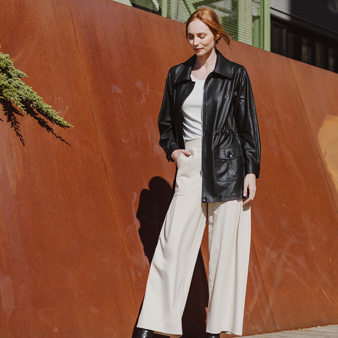 Clara Sunwoo Value - Liquid Leather™ Drawstring Waist Utility Jacket - Black - Final Sale