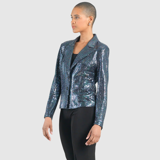 Clara Sunwoo Trending - Shimmer Sequin - Modern Button Blazer - Gunmetal - Final Sale