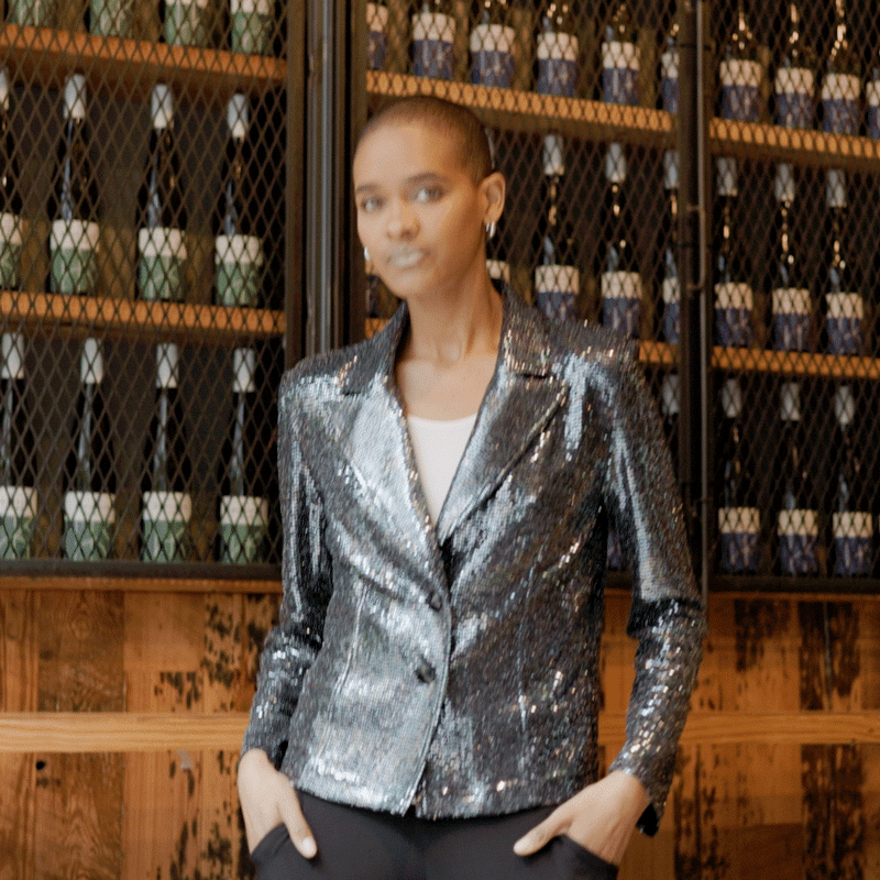 Clara Sunwoo Trending - Shimmer Sequin - Modern Button Blazer - Gunmetal - Final Sale