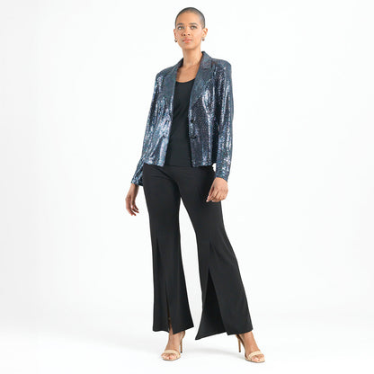 Clara Sunwoo Trending - Shimmer Sequin - Modern Button Blazer - Gunmetal - Final Sale