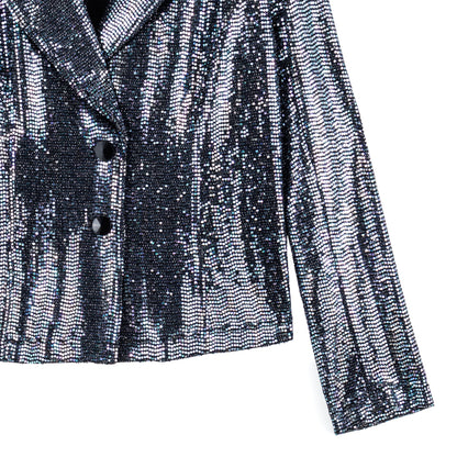 Clara Sunwoo Trending - Shimmer Sequin - Modern Button Blazer - Gunmetal - Final Sale