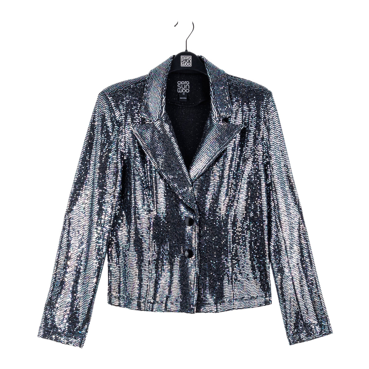 Clara Sunwoo Trending - Shimmer Sequin - Modern Button Blazer - Gunmetal - Final Sale