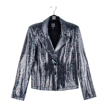 Clara Sunwoo Trending - Shimmer Sequin - Modern Button Blazer - Gunmetal - Final Sale