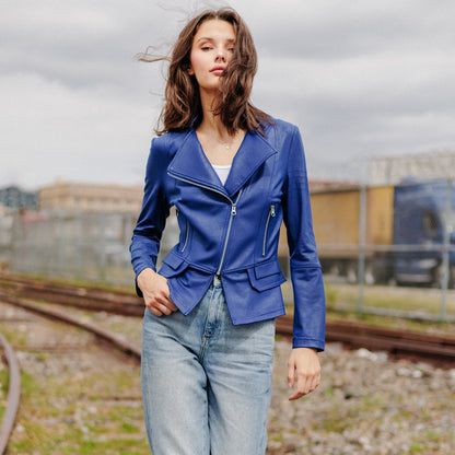 Clara Sunwoo Discount - Liquid Leather™ Biker Jacket - Cobalt - Final Sale