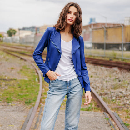 Clara Sunwoo Discount - Liquid Leather™ Biker Jacket - Cobalt - Final Sale