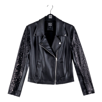 Clara Sunwoo Customer Favorite - Sequin Knit - Liquid Leather™ Sheen Moto Jacket - Black - Final Sale