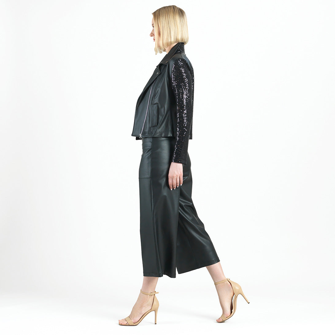 Clara Sunwoo Customer Favorite - Sequin Knit - Liquid Leather™ Sheen Moto Jacket - Black - Final Sale