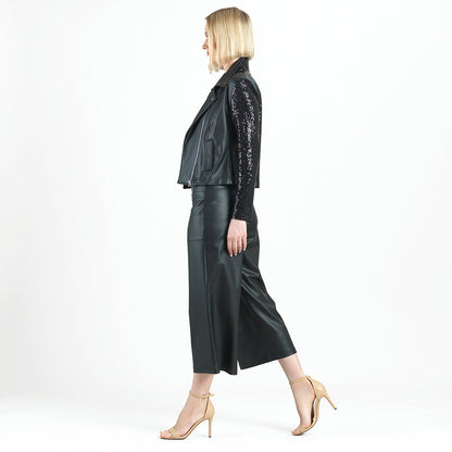 Clara Sunwoo Customer Favorite - Sequin Knit - Liquid Leather™ Sheen Moto Jacket - Black - Final Sale