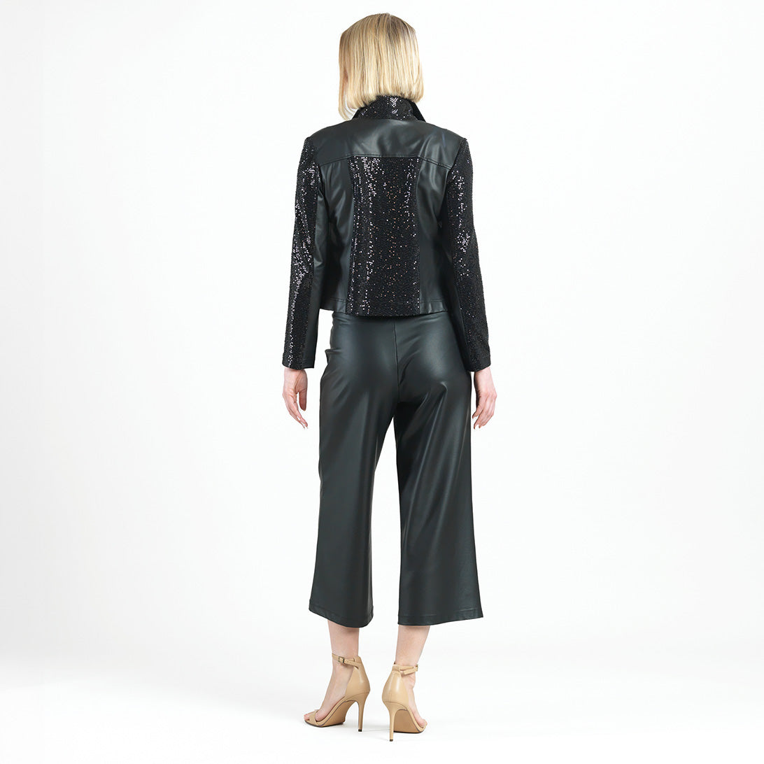 Clara Sunwoo Customer Favorite - Sequin Knit - Liquid Leather™ Sheen Moto Jacket - Black - Final Sale