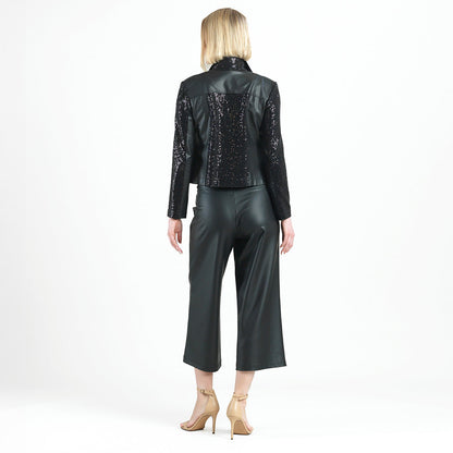 Clara Sunwoo Customer Favorite - Sequin Knit - Liquid Leather™ Sheen Moto Jacket - Black - Final Sale