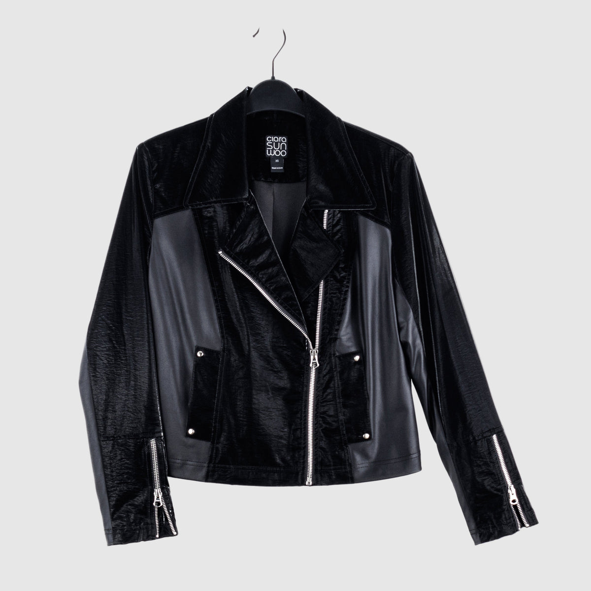 Clara Sunwoo Great Value - Vinyl + Liquid Leather™ Panel Zip Cuff Pocket Jacket - Black - Final Sale