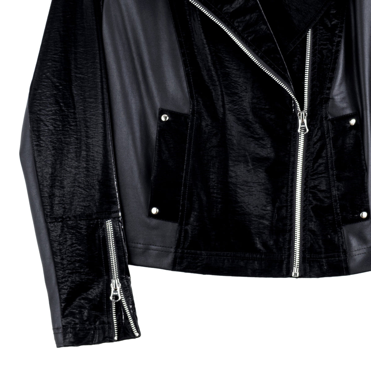 Clara Sunwoo Great Value - Vinyl + Liquid Leather™ Panel Zip Cuff Pocket Jacket - Black - Final Sale