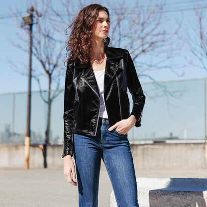 Clara Sunwoo Great Value - Vinyl + Liquid Leather™ Panel Zip Cuff Pocket Jacket - Black - Final Sale