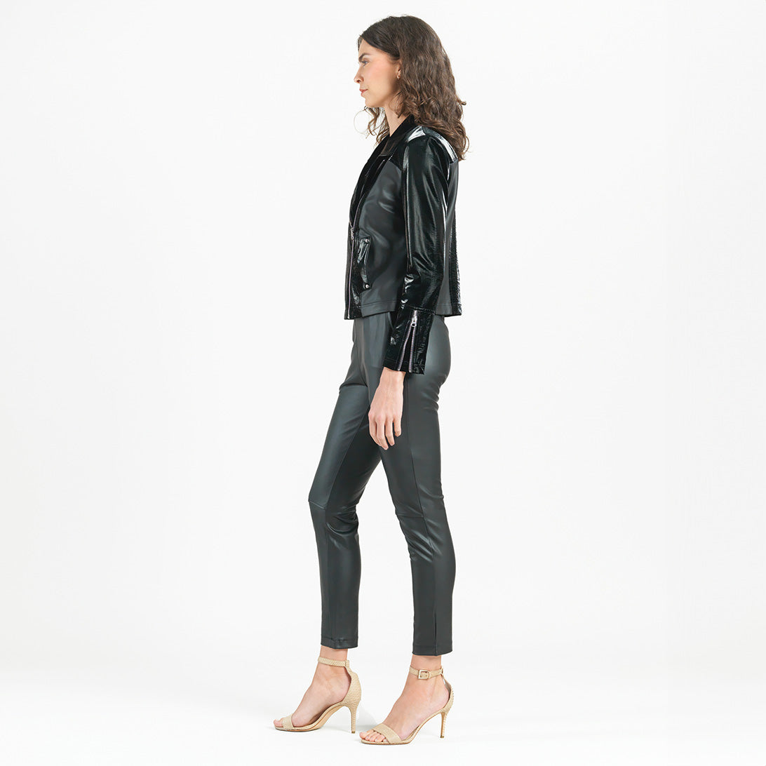 Clara Sunwoo Great Value - Vinyl + Liquid Leather™ Panel Zip Cuff Pocket Jacket - Black - Final Sale