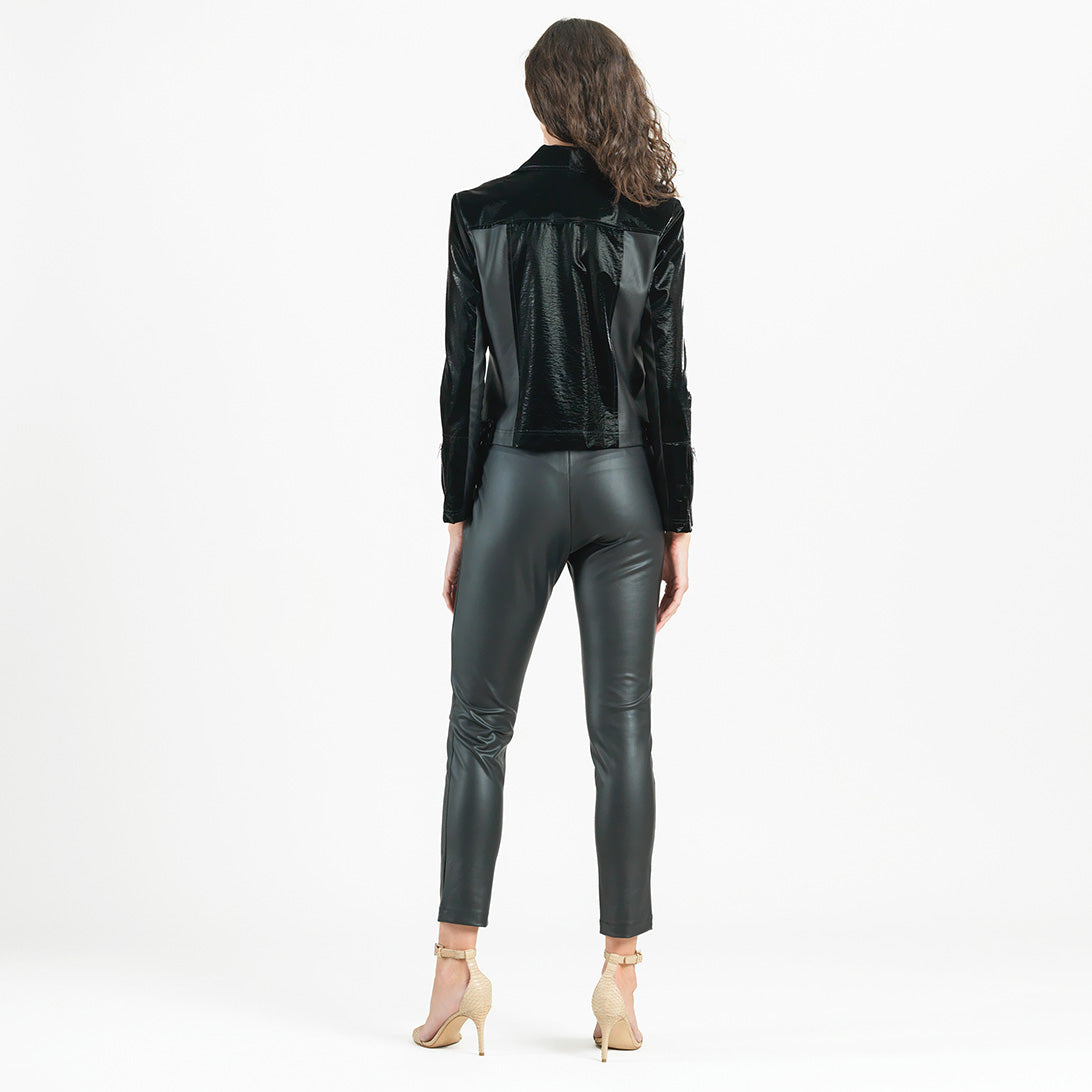 Clara Sunwoo Great Value - Vinyl + Liquid Leather™ Panel Zip Cuff Pocket Jacket - Black - Final Sale