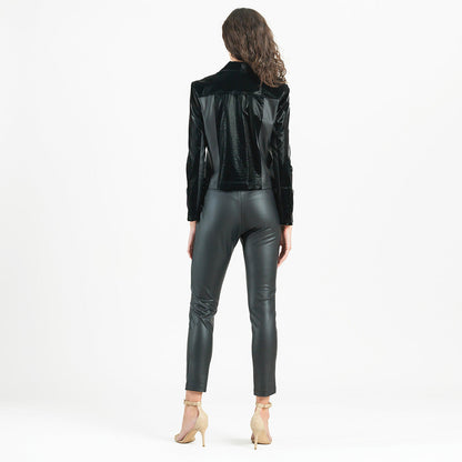 Clara Sunwoo Great Value - Vinyl + Liquid Leather™ Panel Zip Cuff Pocket Jacket - Black - Final Sale