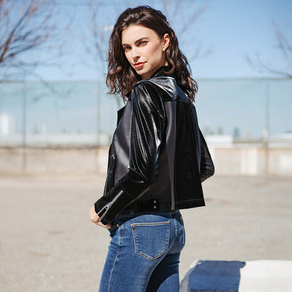 Clara Sunwoo Great Value - Vinyl + Liquid Leather™ Panel Zip Cuff Pocket Jacket - Black - Final Sale