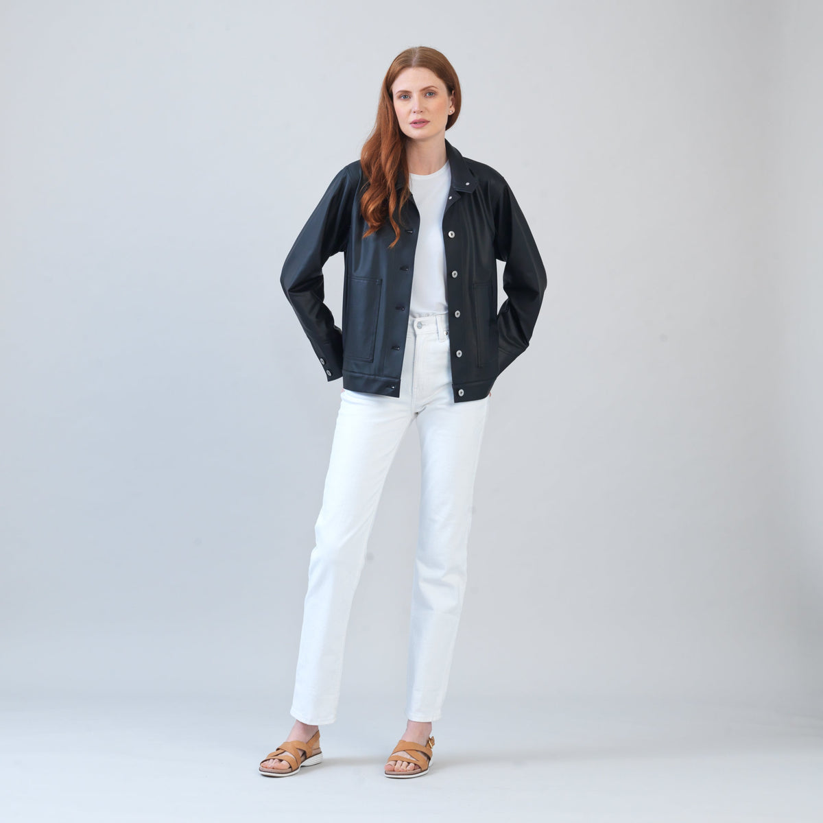 Clara Sunwoo New - Liquid Leather™ Sheen Button Closure Pocket Jacket - Black - Final Sale