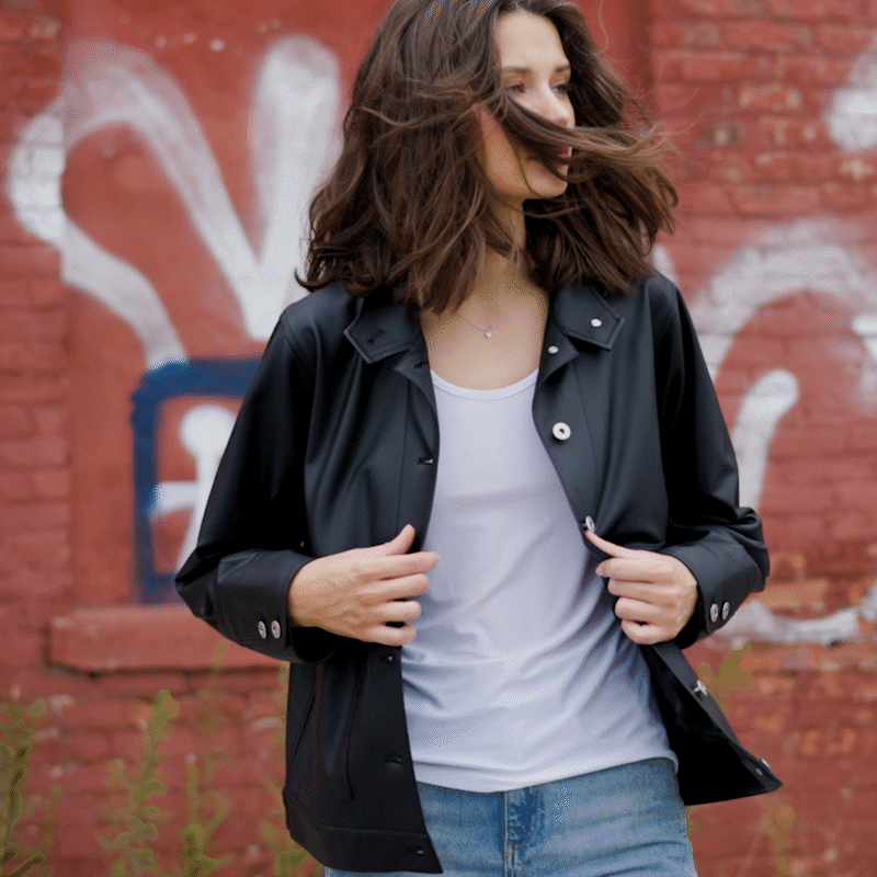 Clara Sunwoo New - Liquid Leather™ Sheen Button Closure Pocket Jacket - Black - Final Sale