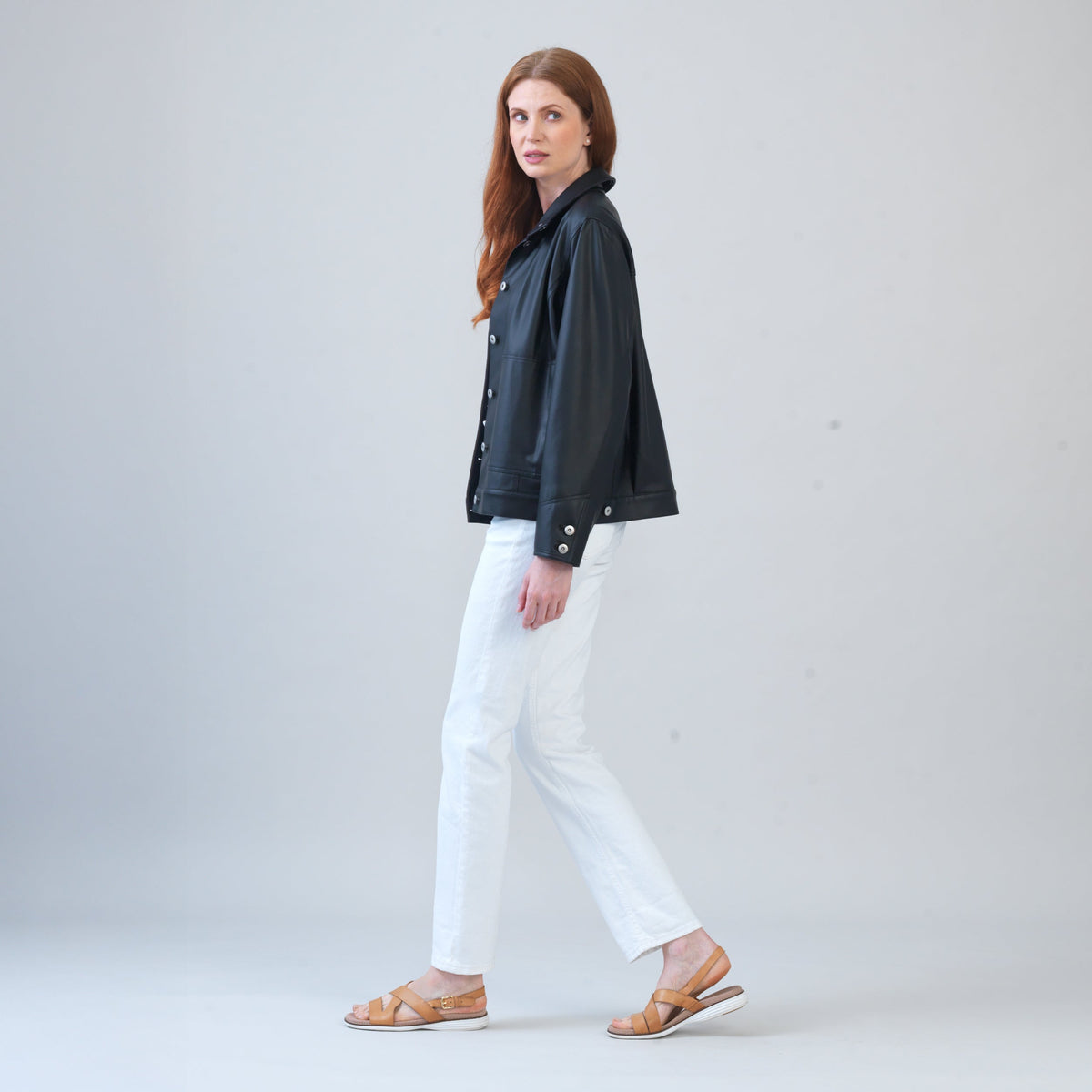 Clara Sunwoo New - Liquid Leather™ Sheen Button Closure Pocket Jacket - Black - Final Sale