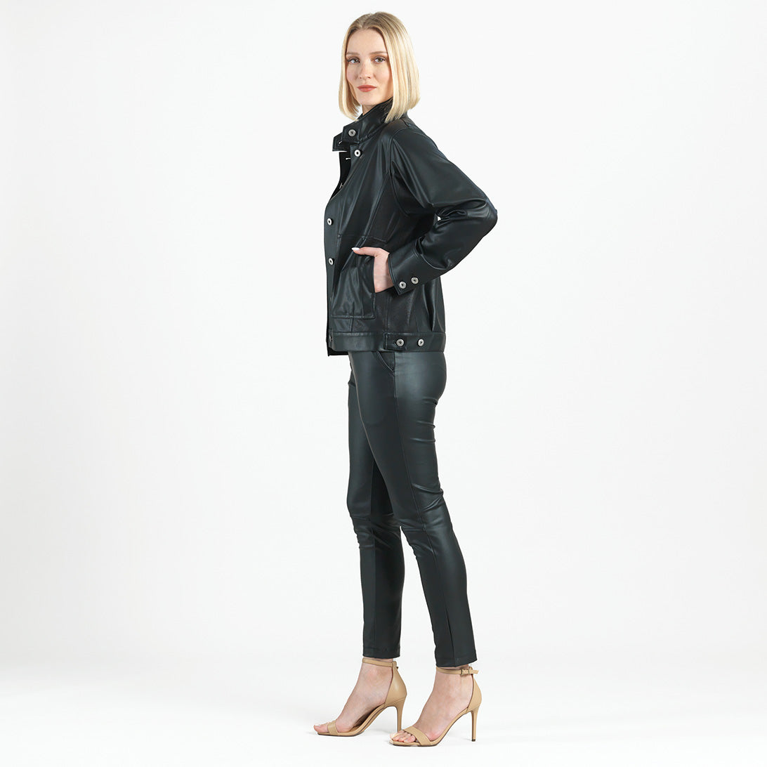 Clara Sunwoo New - Liquid Leather™ Sheen Button Closure Pocket Jacket - Black - Final Sale