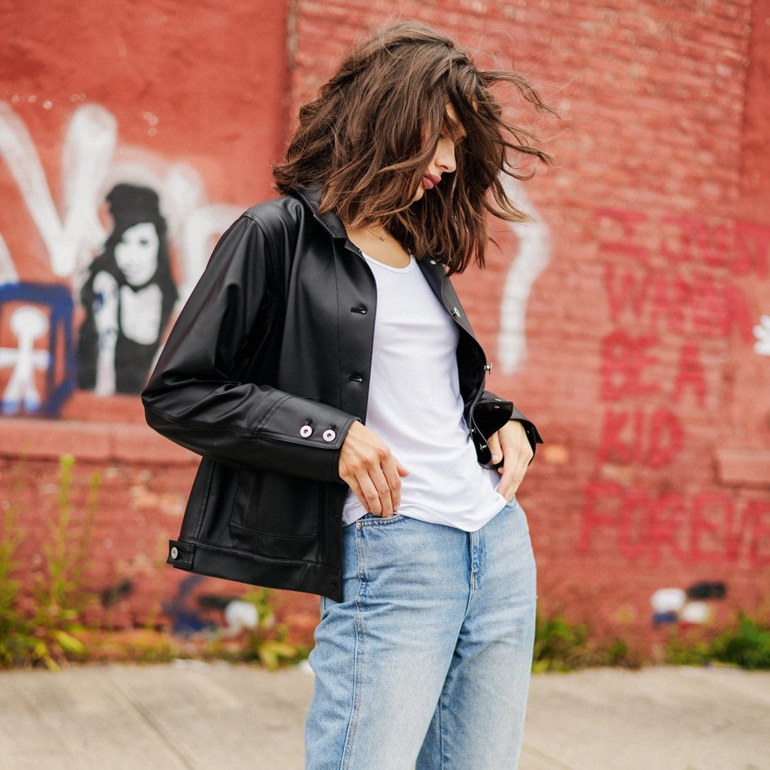 Clara Sunwoo New - Liquid Leather™ Sheen Button Closure Pocket Jacket - Black - Final Sale