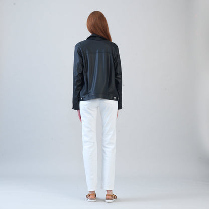 Clara Sunwoo New - Liquid Leather™ Sheen Button Closure Pocket Jacket - Black - Final Sale
