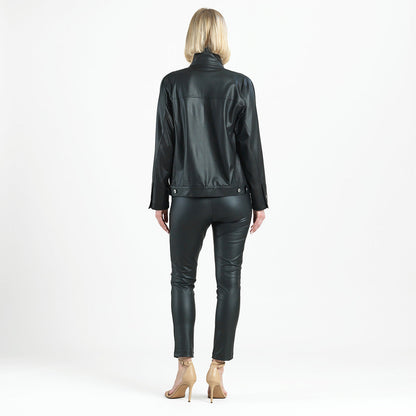 Clara Sunwoo New - Liquid Leather™ Sheen Button Closure Pocket Jacket - Black - Final Sale