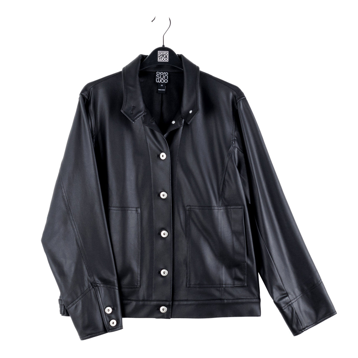 Clara Sunwoo New - Liquid Leather™ Sheen Button Closure Pocket Jacket - Black - Final Sale
